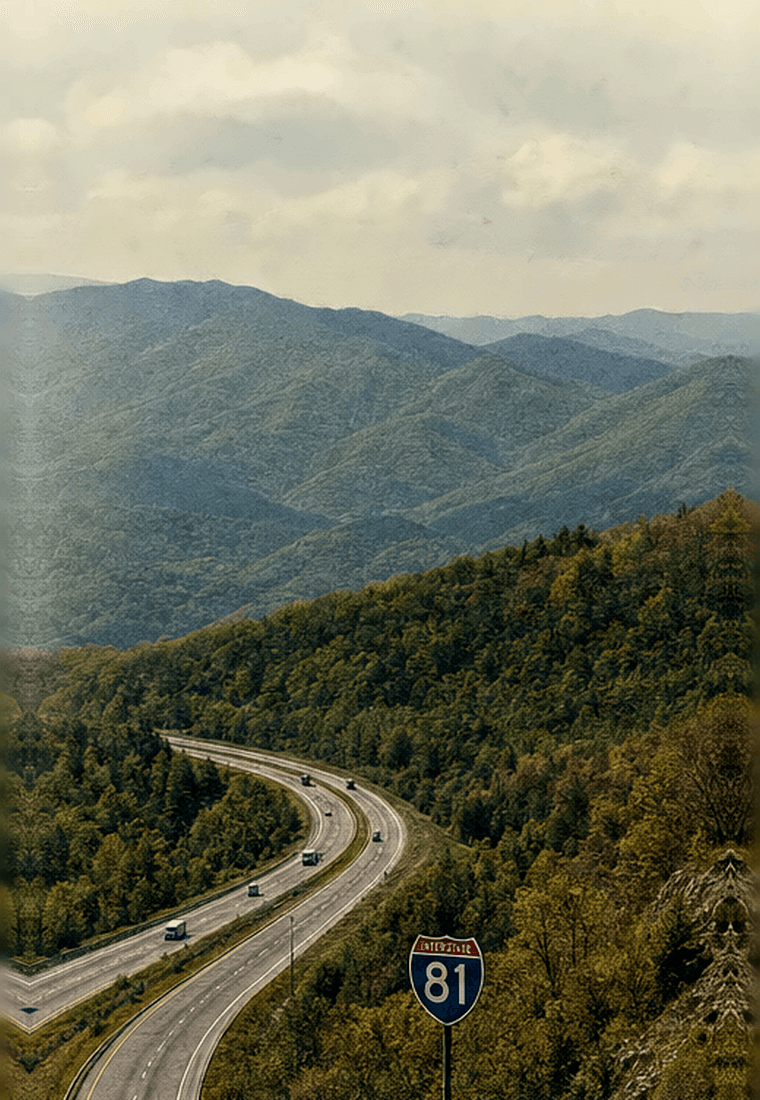 Interstate 81 curving through the Southwest Virginia mountains