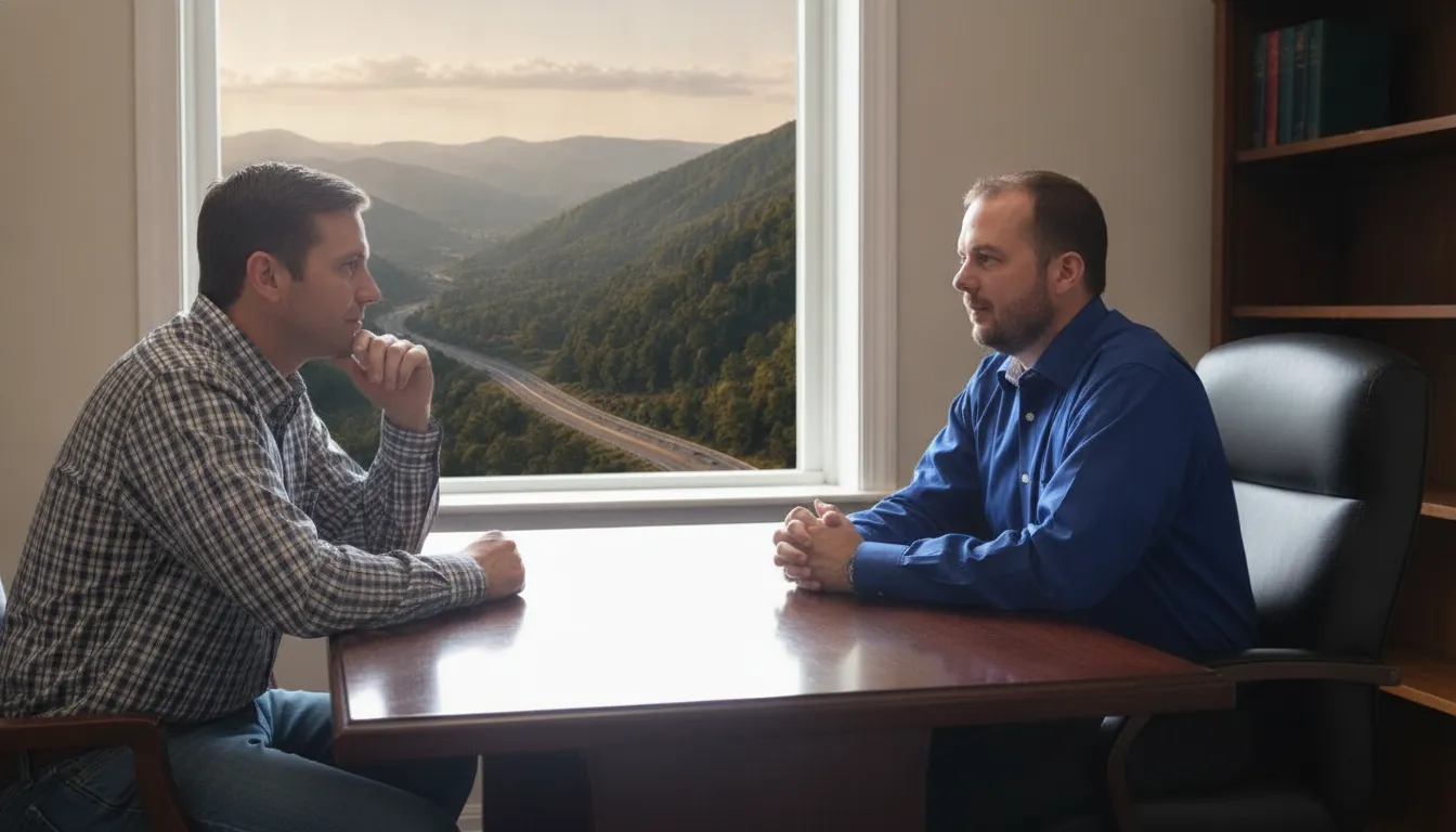 DUI attorney meeting with a client in a Southwest Virginia law office